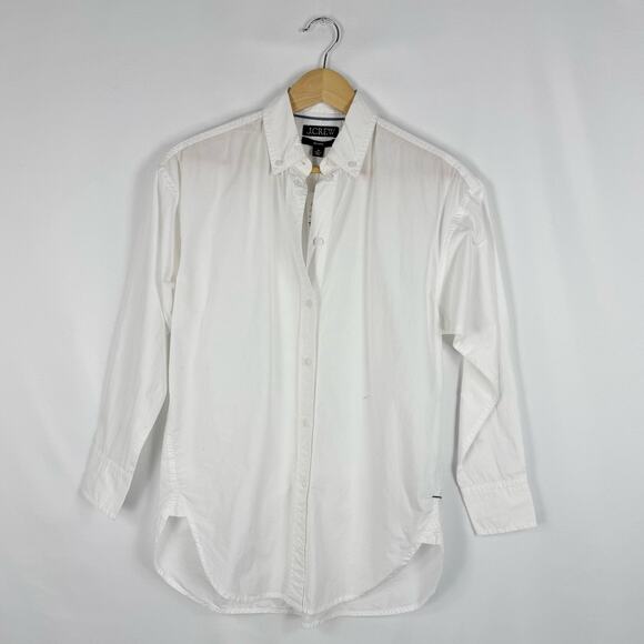 J Crew Shirt Womens 00 White Relaxed Fit Washed Cotton Poplin Long Sleeve - Picture 2 of 15